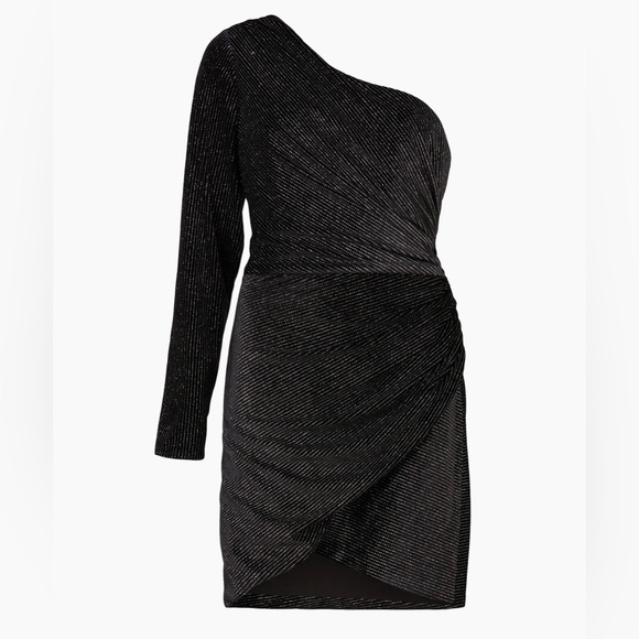 AllSaints Ezra Black Metallic Sparkle Asymmetrical Mini Dress Size 12 - Picture 2 of 8